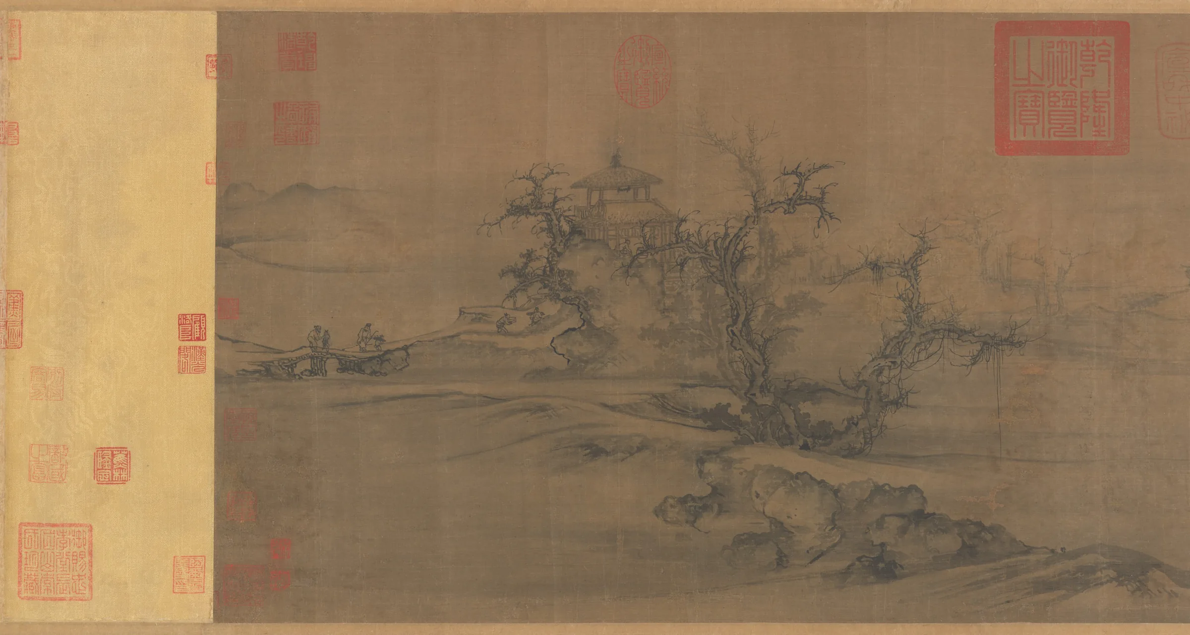 Detail of Guo Xi’s Old Trees, Level Distance: ink-painted trees and a river landscape